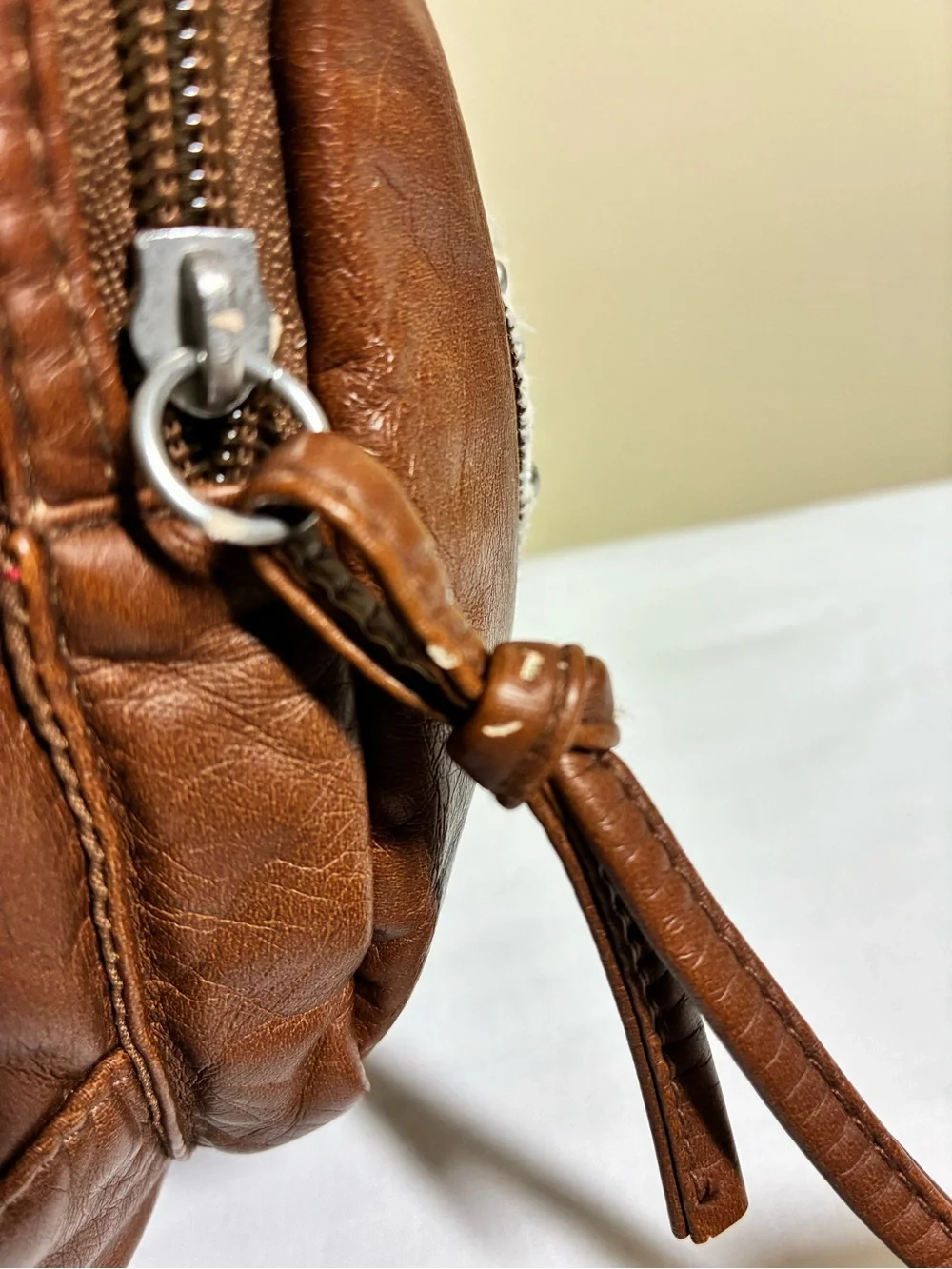 Vintage Y2K Mudd Brown Vegan Leather Fox Patch Backpack Bag Book Bag